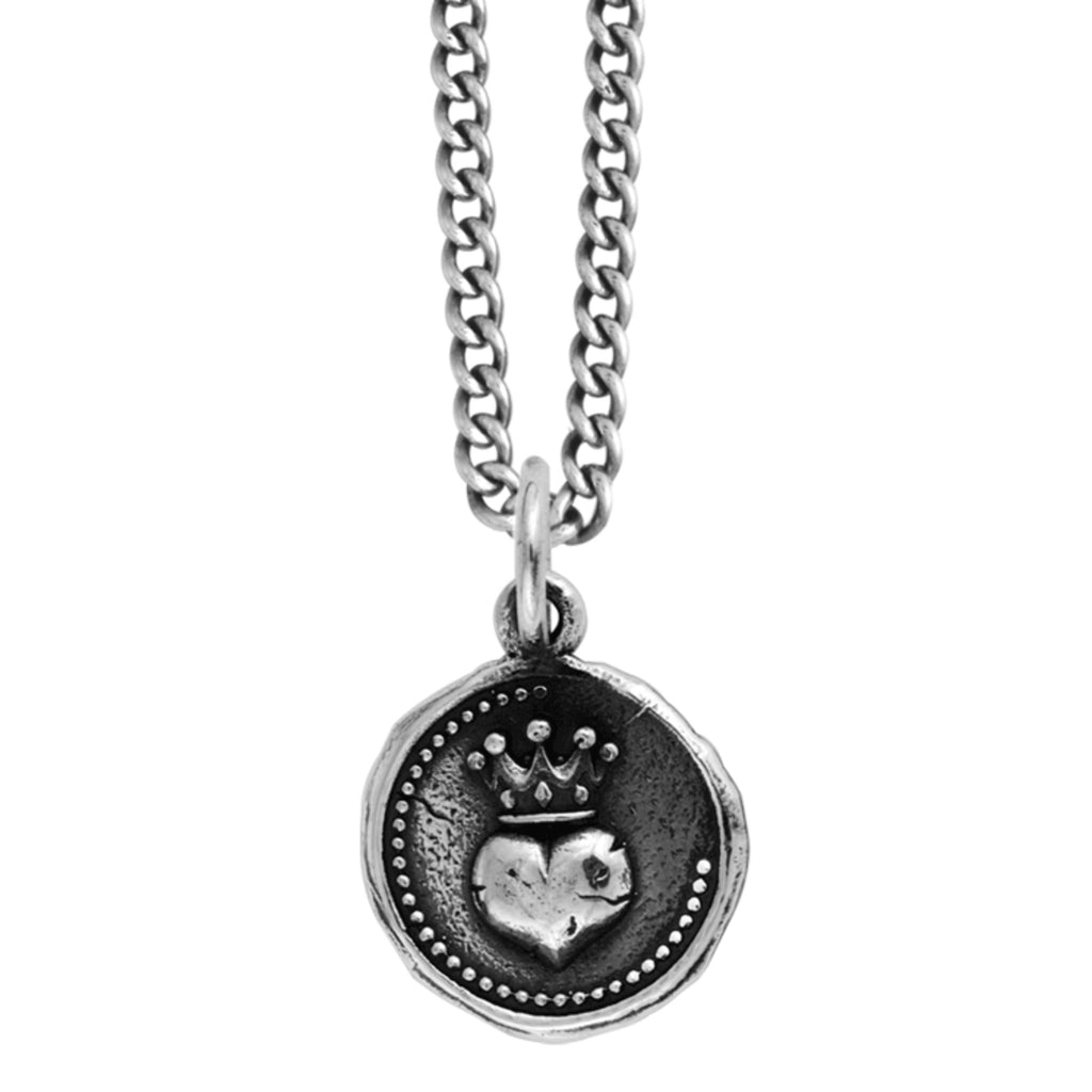 Small Heart Coin on Fine Curb Necklace on white background