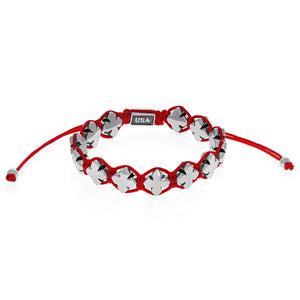 RED Macrame Bracelet w/ HIGH POLISH Alloy MB Crosses