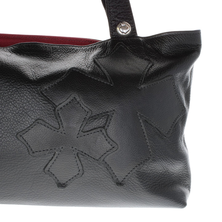 Leather Shoulder Bag w/ Alloy Snaps (Black & Red)