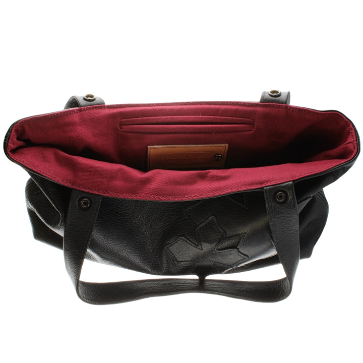 Leather Shoulder Bag w/ Alloy Snaps (Black & Red)