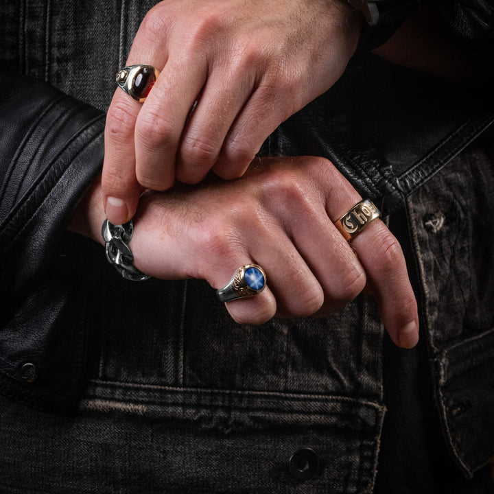 Sapphire Oval Stone Ring w/ 10K Gold Wing Detail