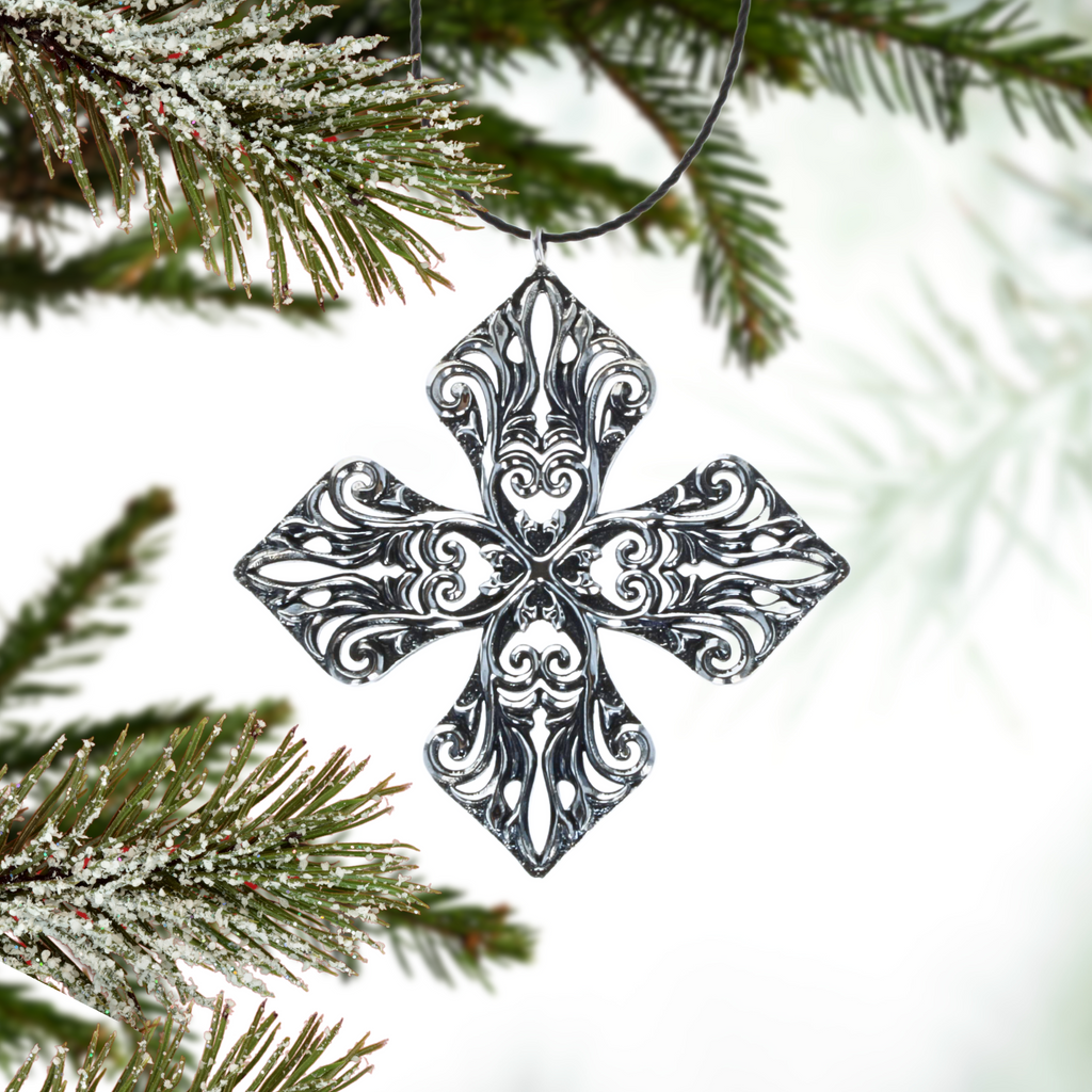 MB Cross Ornament with tree branches