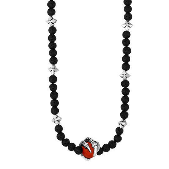 3mm Lava Bead Necklace w/ Raven Claw, Red Coral Bead and MB Crosses Product shot