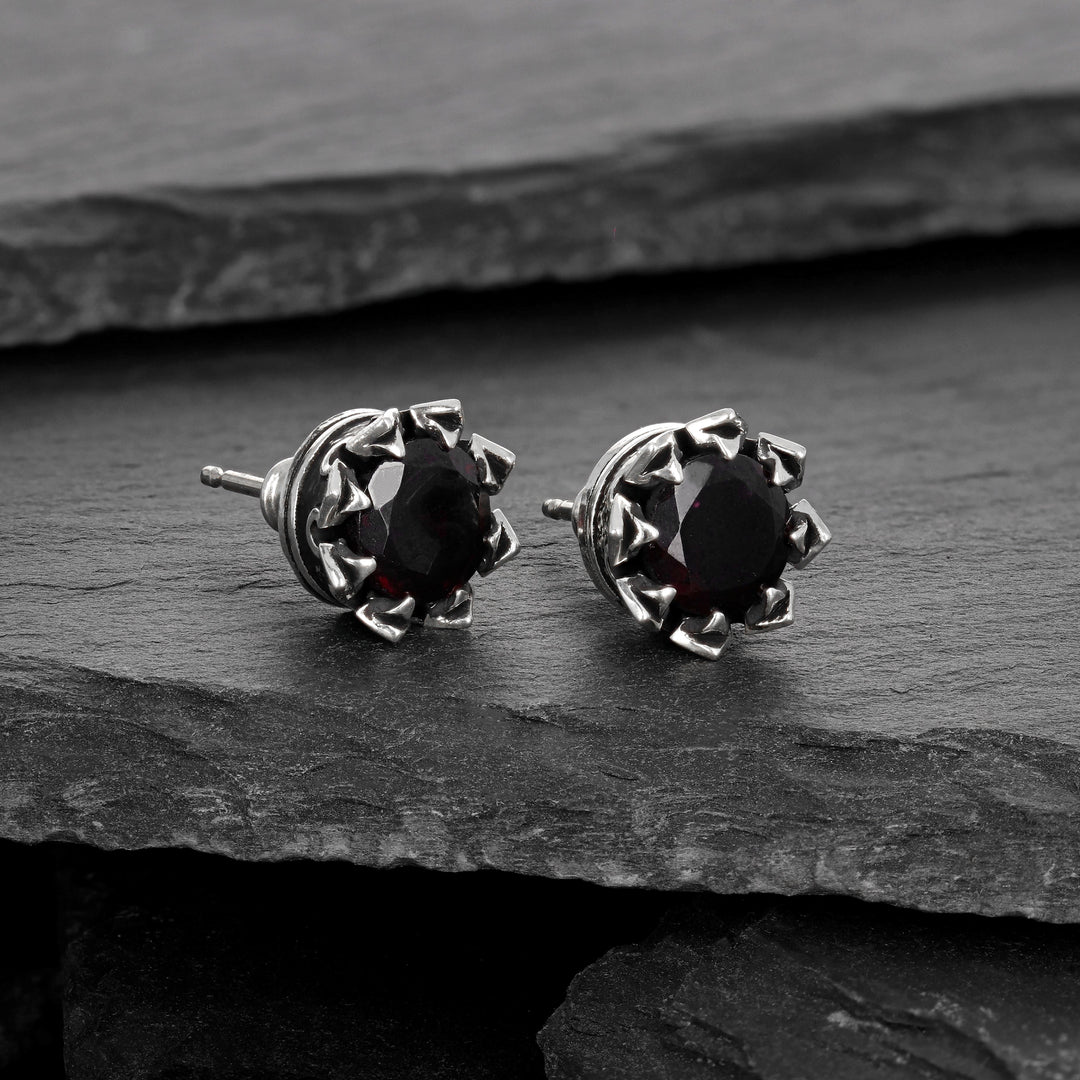 Crowned Garnet Stud Earrings