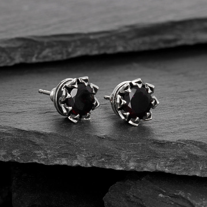 Crowned Garnet Stud Earrings
