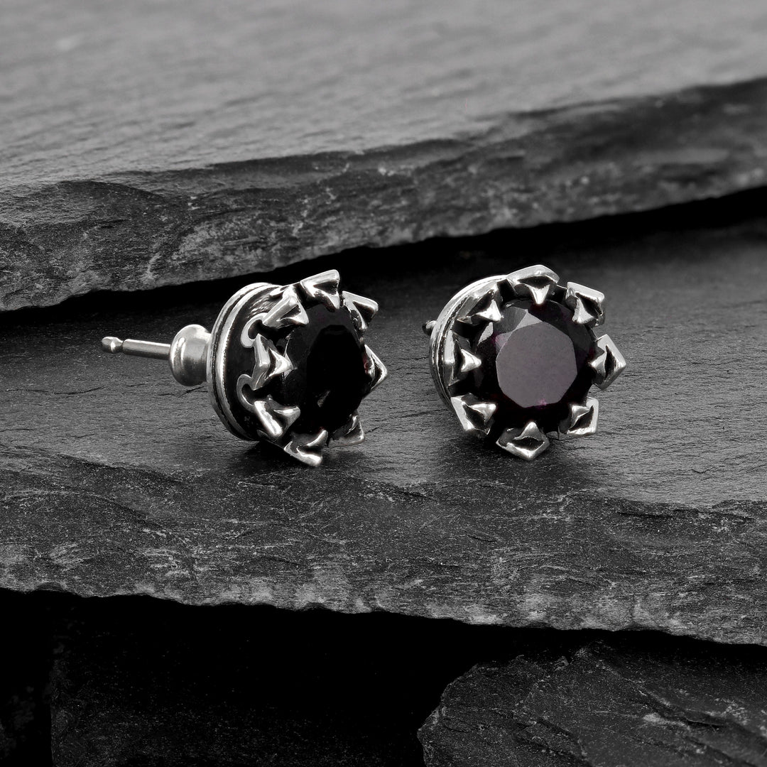 Crowned Garnet Stud Earrings