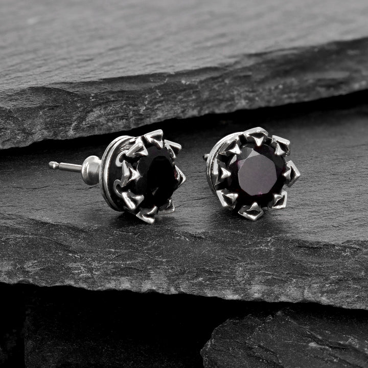 Crowned Garnet Stud Earrings