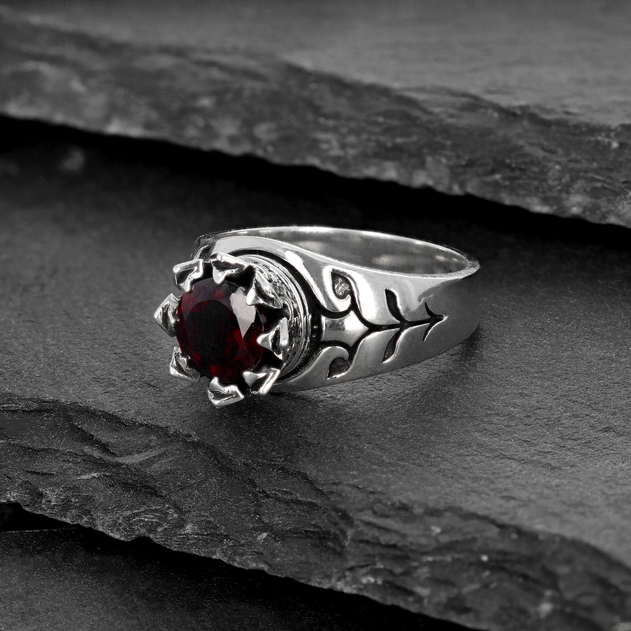 Crowned Garnet Ring