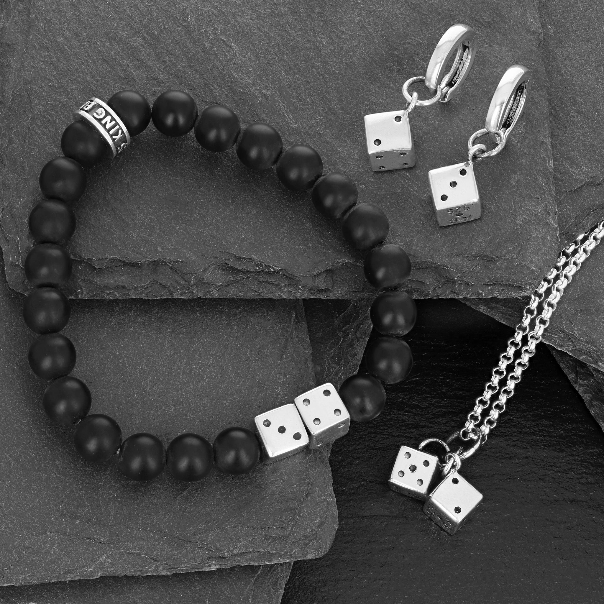 Black & Silver Dice Charm Bracelet
