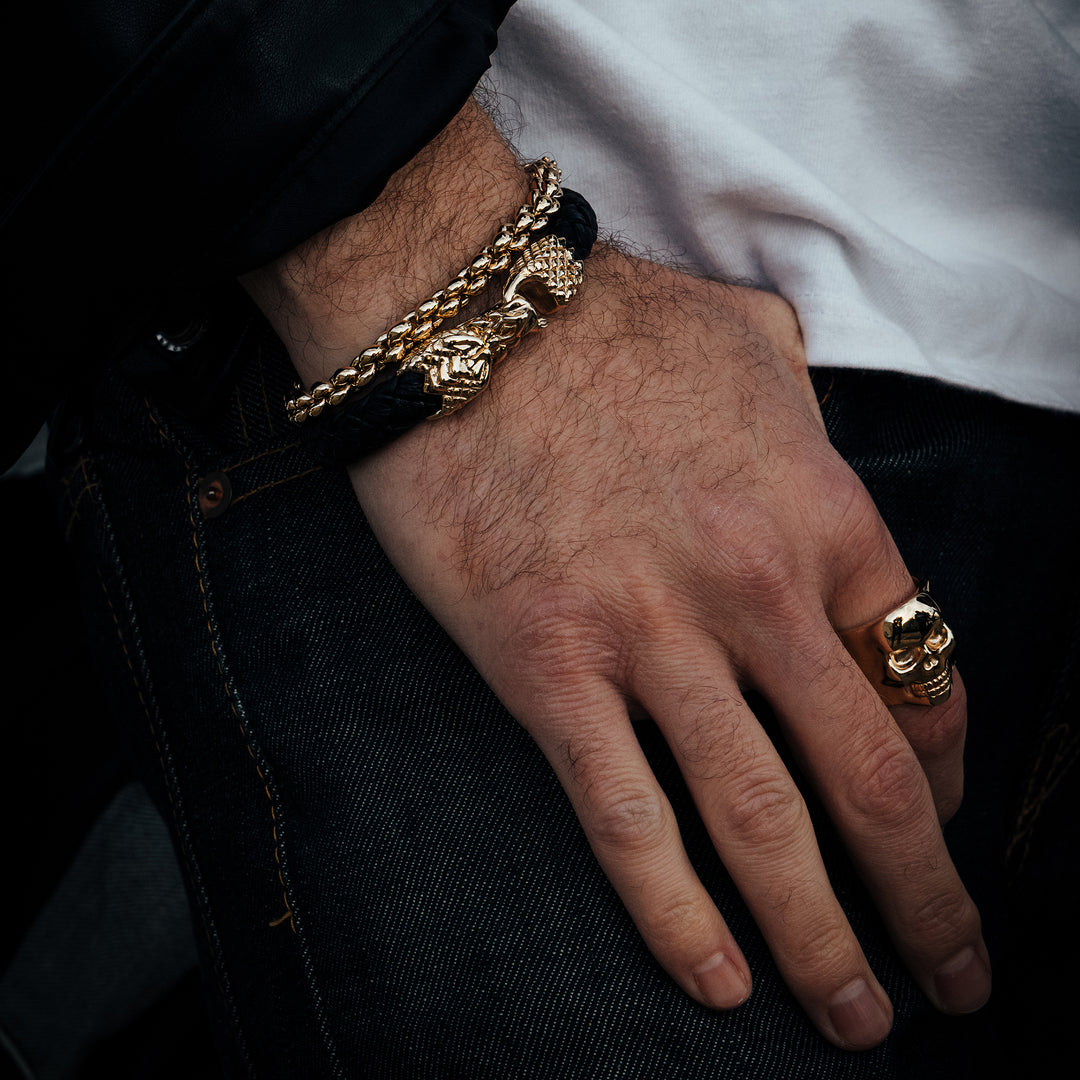 Leather Bracelet with Small 10K Gold Dragon Clasp