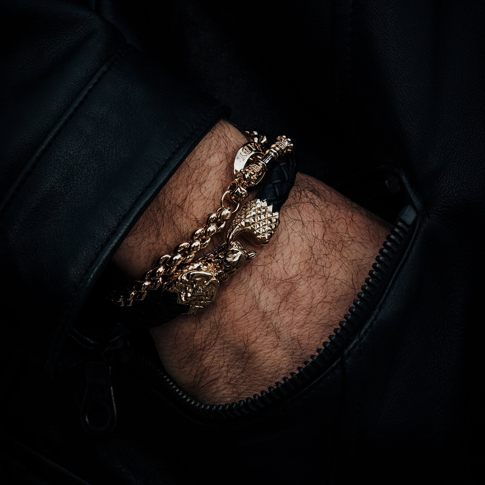 Black synthetic leather bracelet, steel golden plate - Greek key | Jewelry  Eshop
