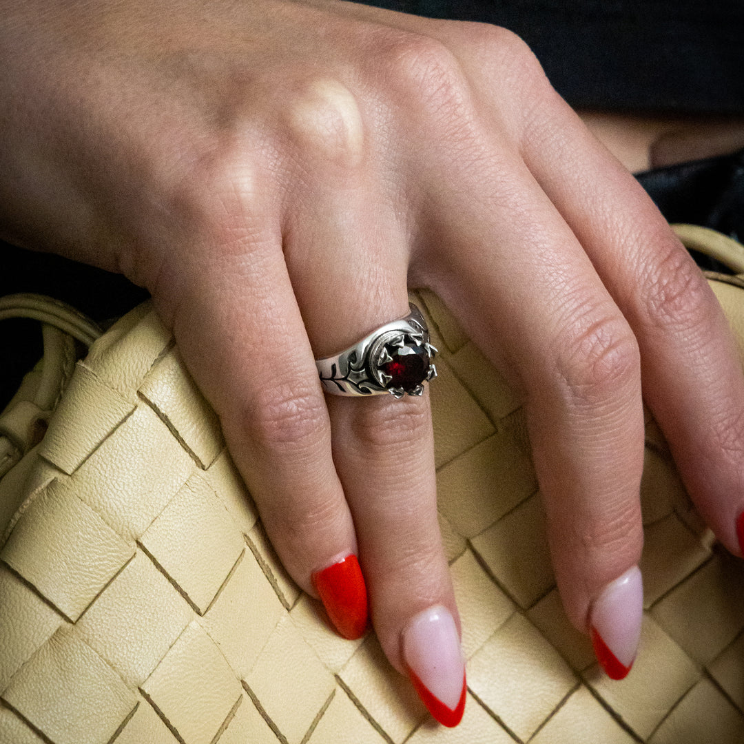 Crowned Garnet Ring