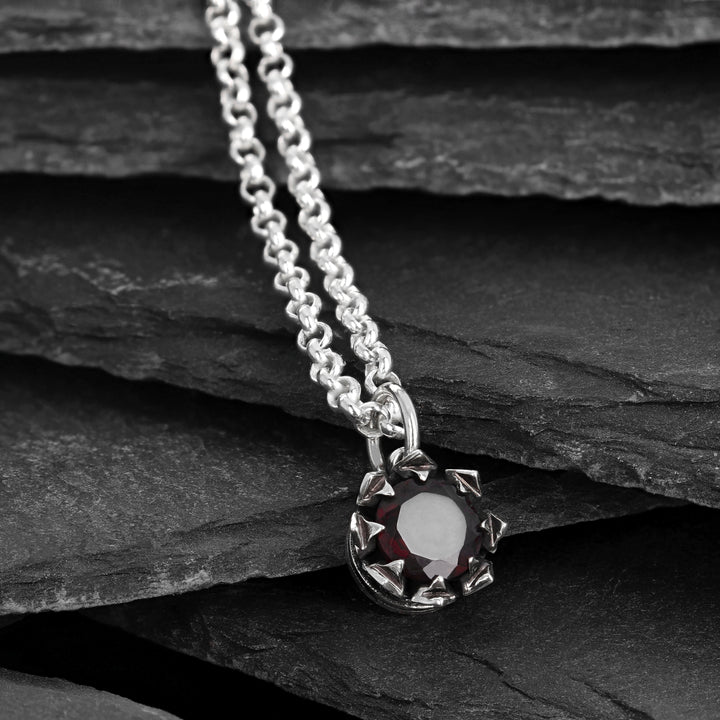 Crowned Garnet Pendant w/ Micro Rolo Chain