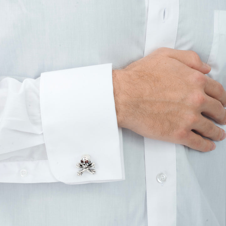 Skull and Crossbones Cufflinks with Garnet Eyes