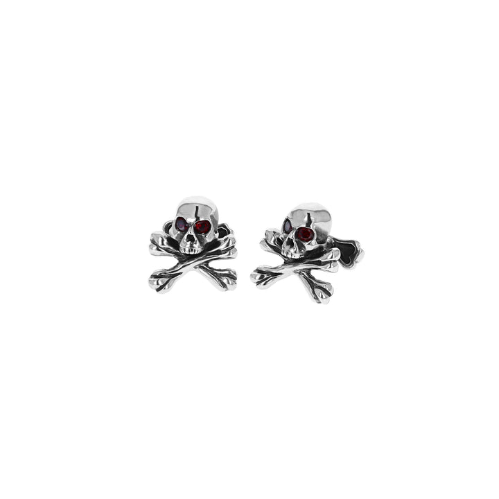 Skull and Crossbones Cufflinks with Garnet Eyes