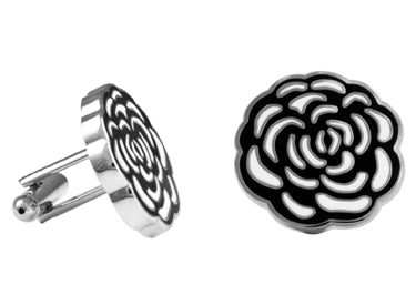 Rose Enamel Cuff Links - Black and White