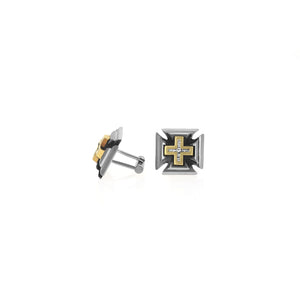 Silver Slash Cross Cuff Links with 18K Yellow Gold with White Diamonds