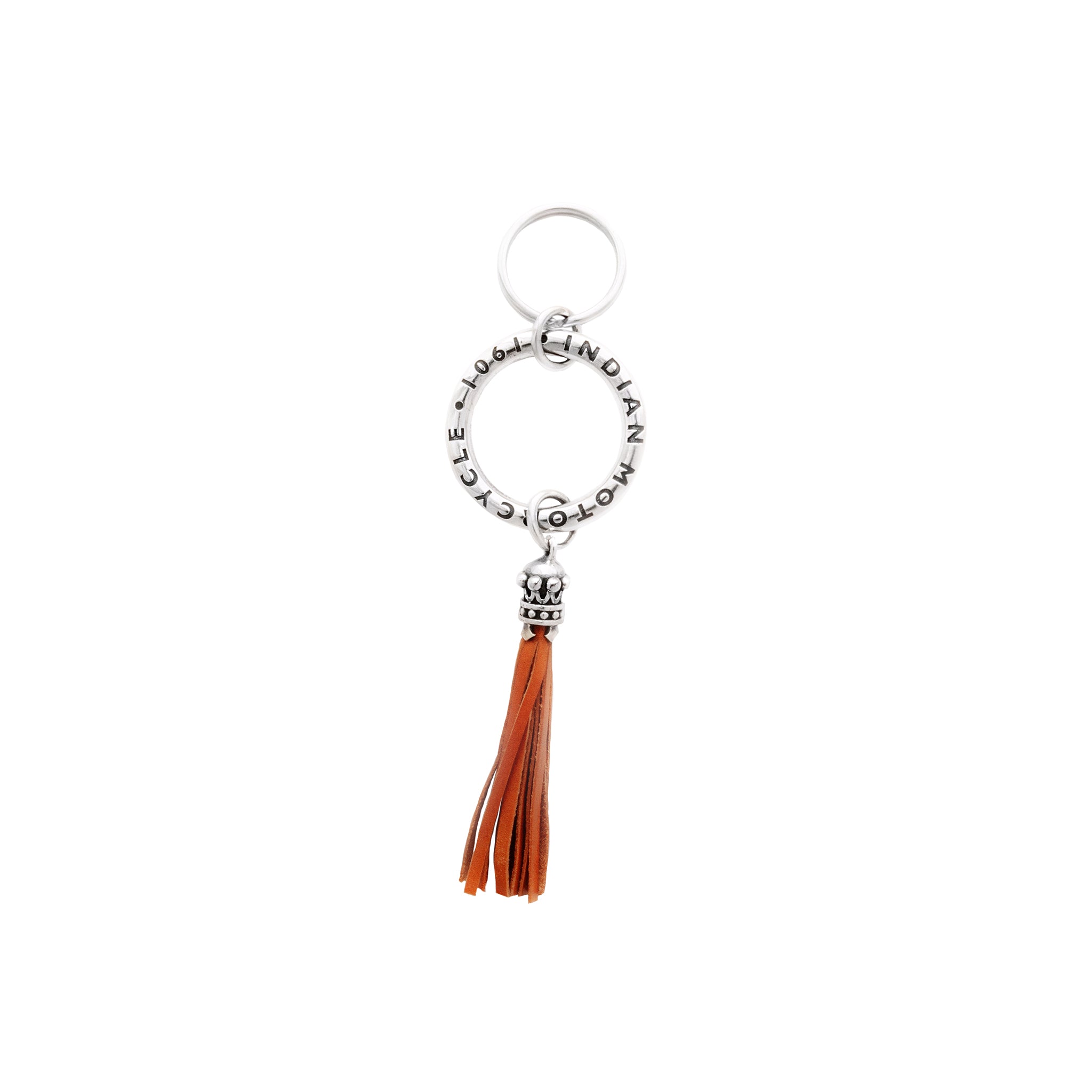 Indian Logo Ring Key Fob with Brown Leather Tassel