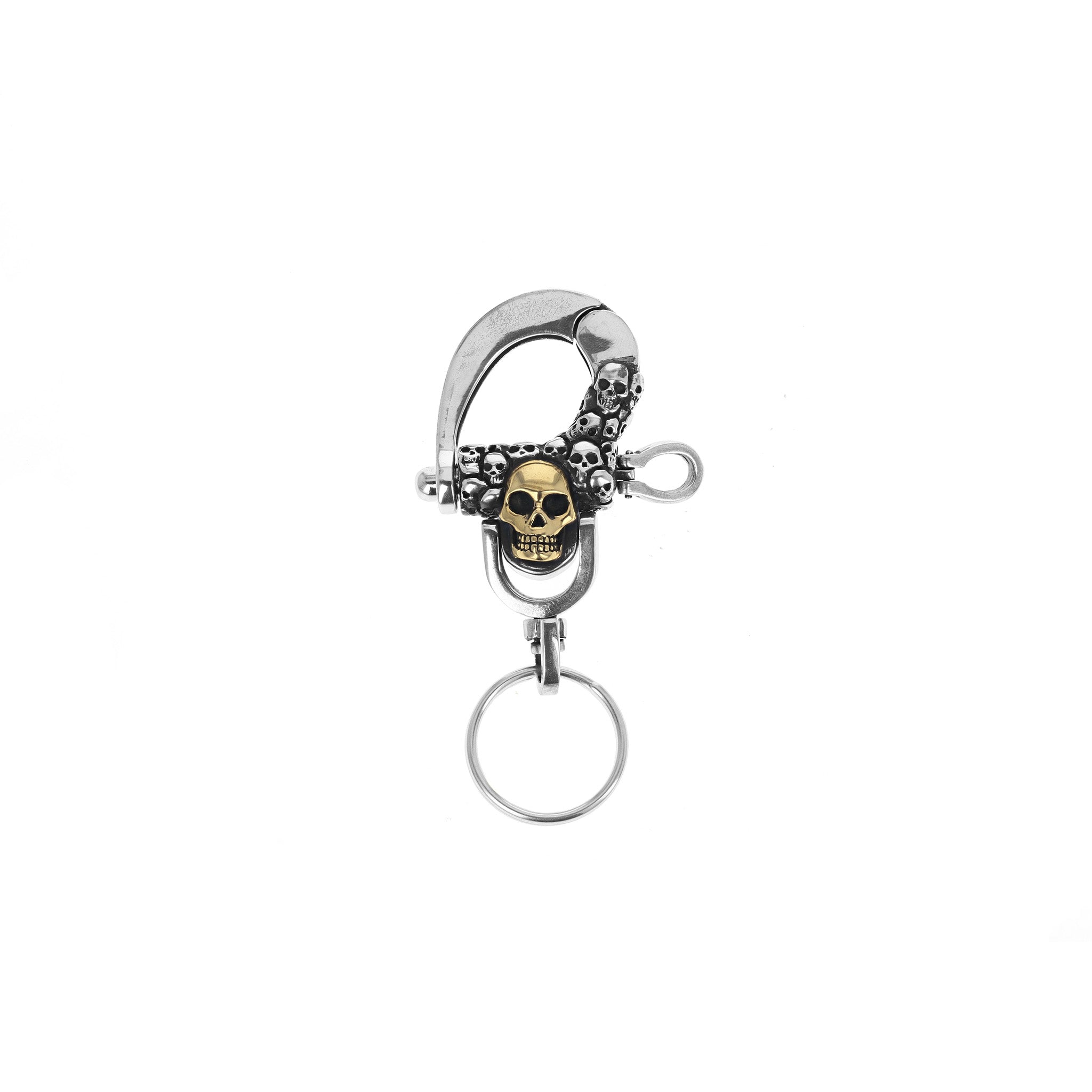 Multi Skull Motif Key Fob Hook w/ Gold Alloy Skull