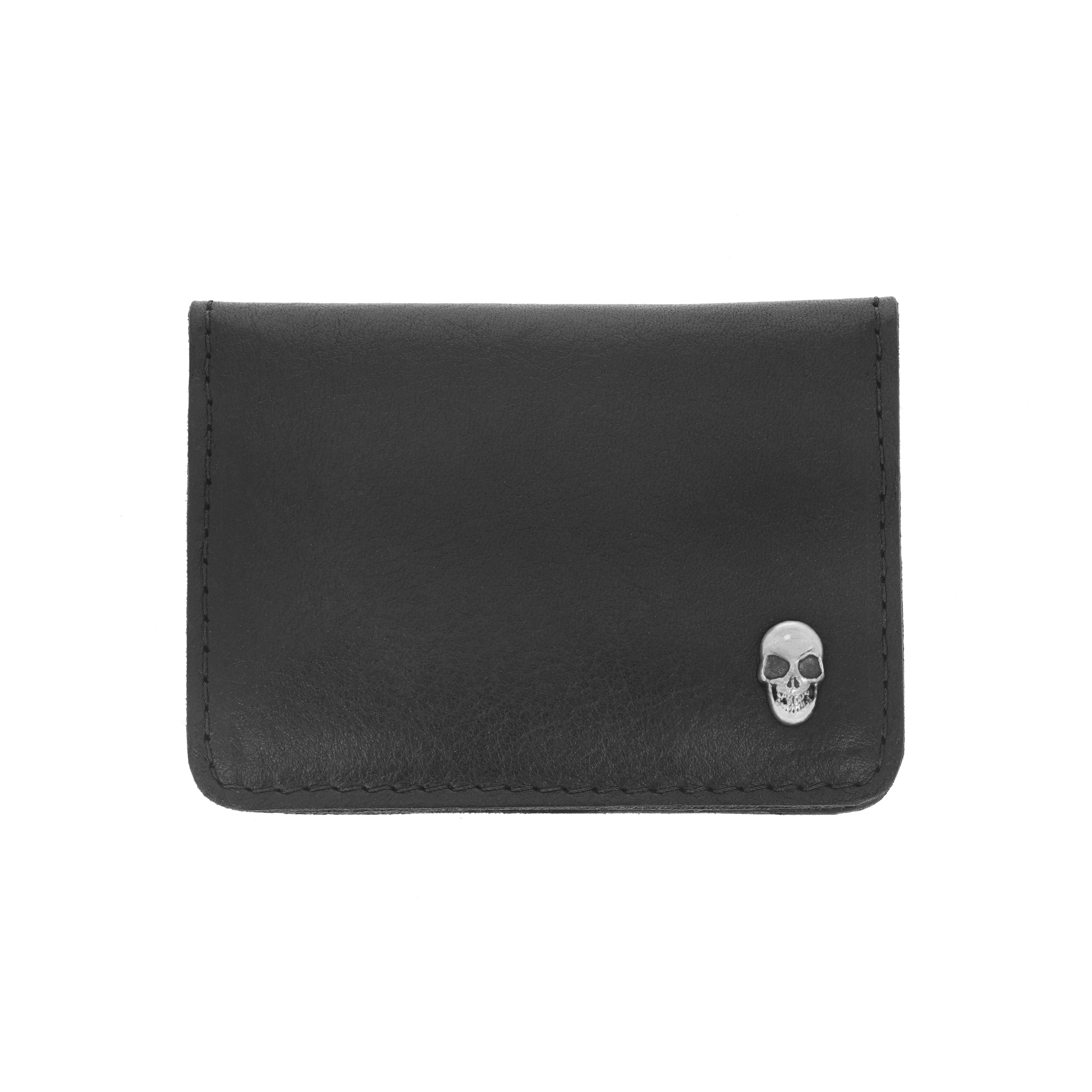 Horizontal Bifold Card Holder Wallet w/ Silver Skull