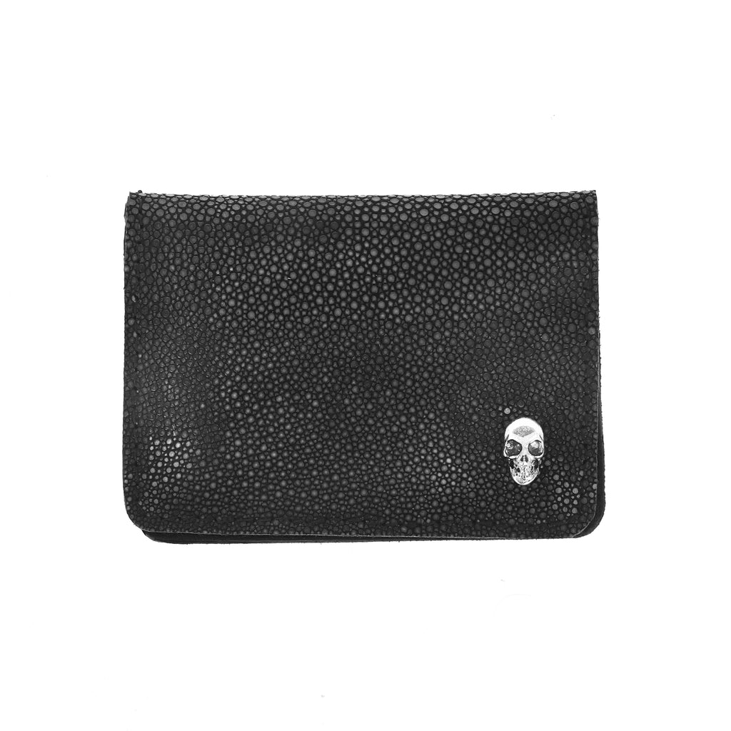 Horizontal Stingray Bifold Card Holder Wallet w/ Silver Skull