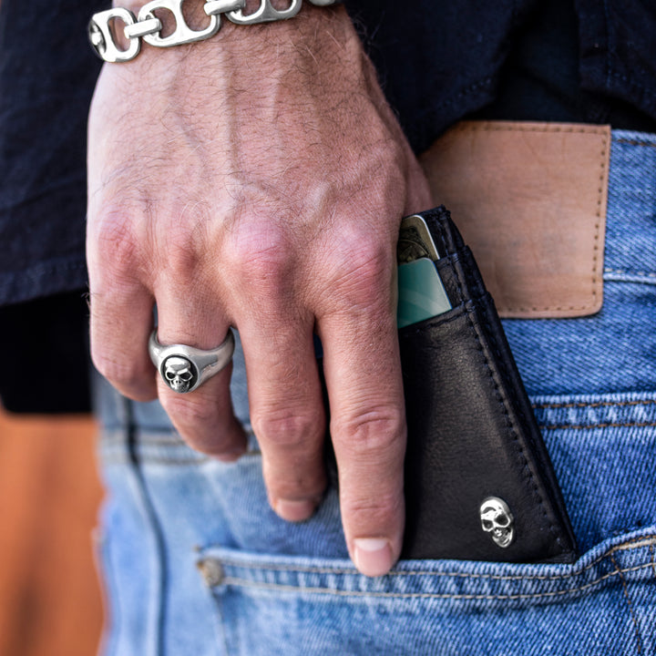 Card Holder Wallet w/ Silver Skull