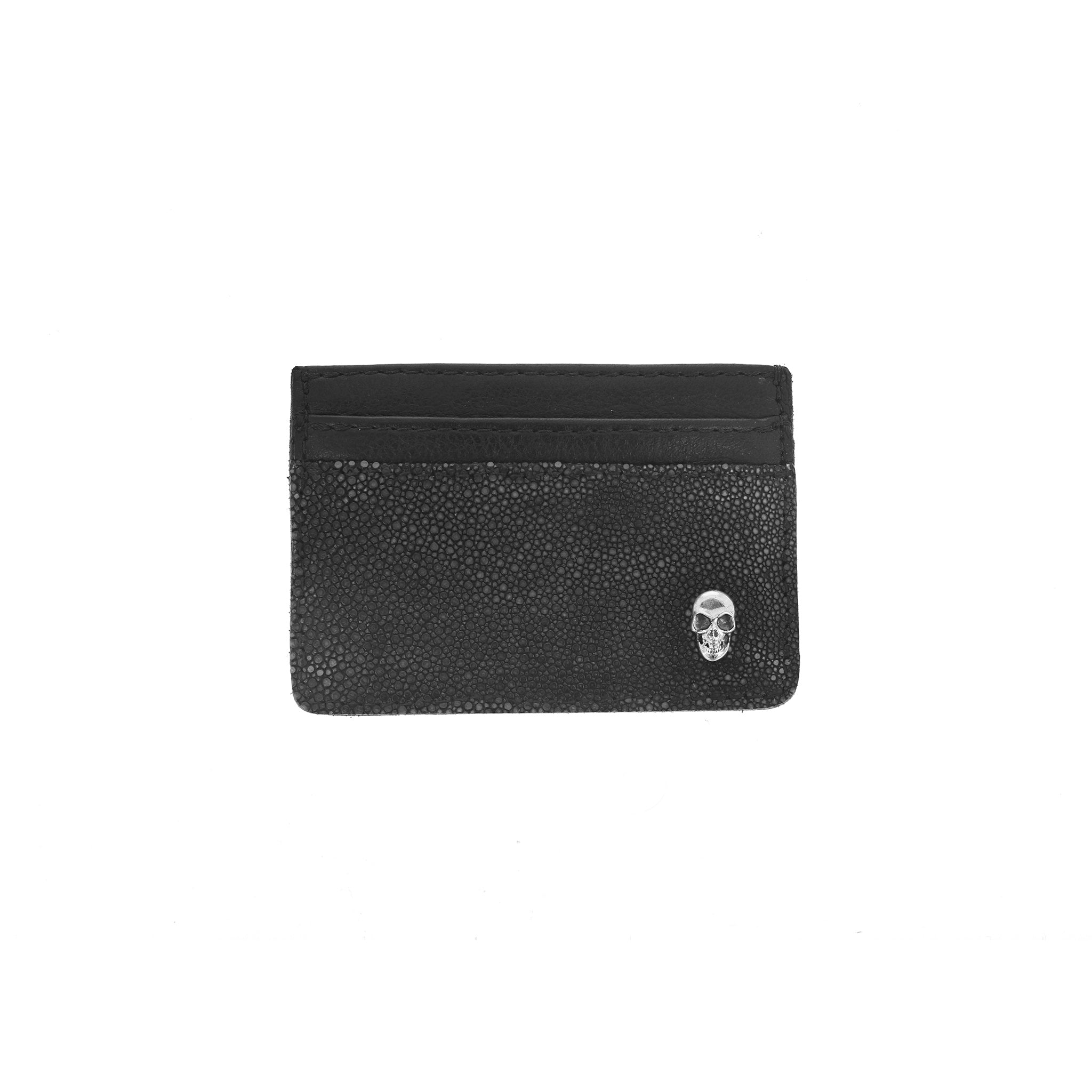 Horizontal Stingray Card Holder Wallet w/ Silver Skull