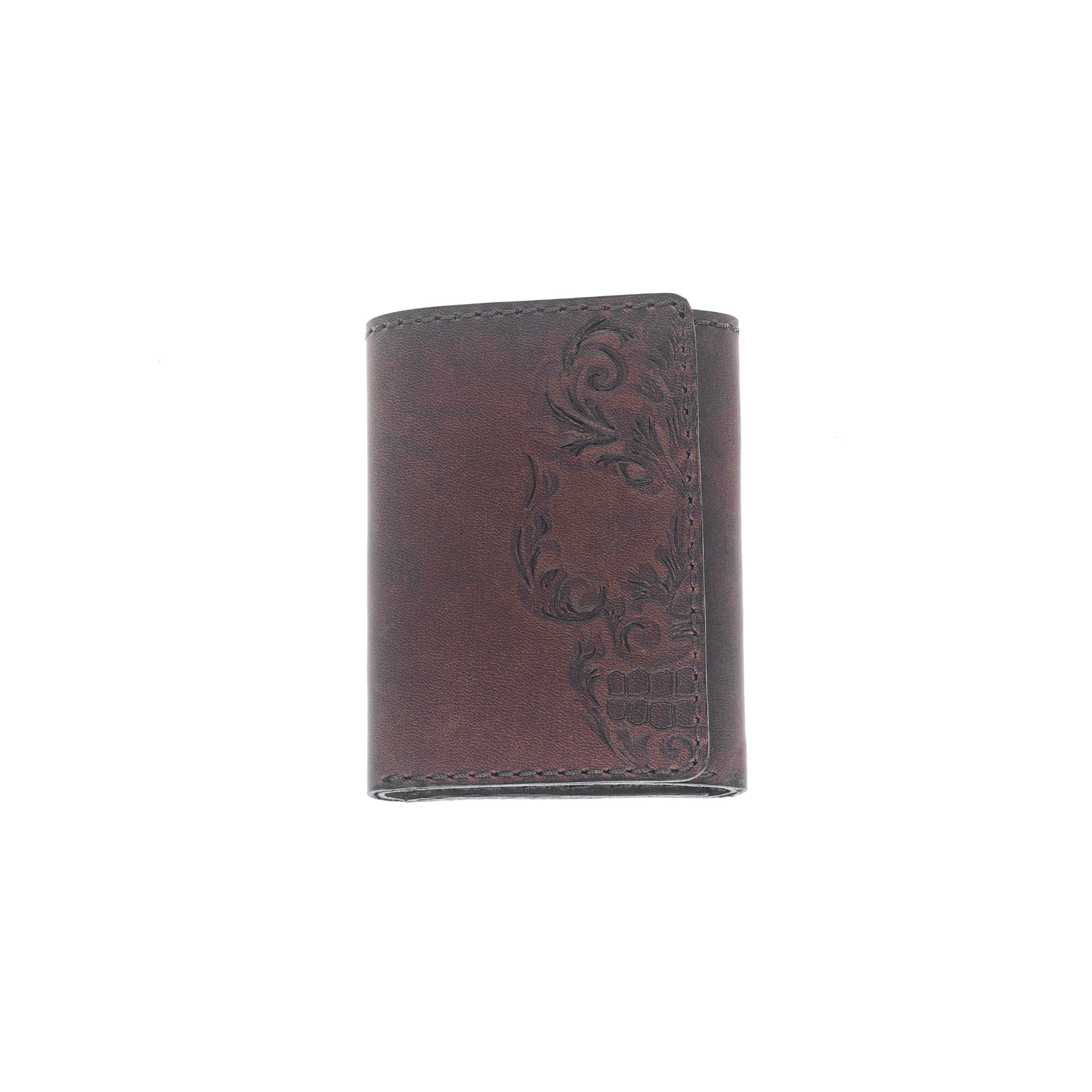Brown Baroque Skull Trifold Wallet