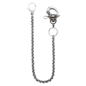 Infinity Link Wallet Chain w/ Multi Skull Motif Hook With Gold Alloy Skull