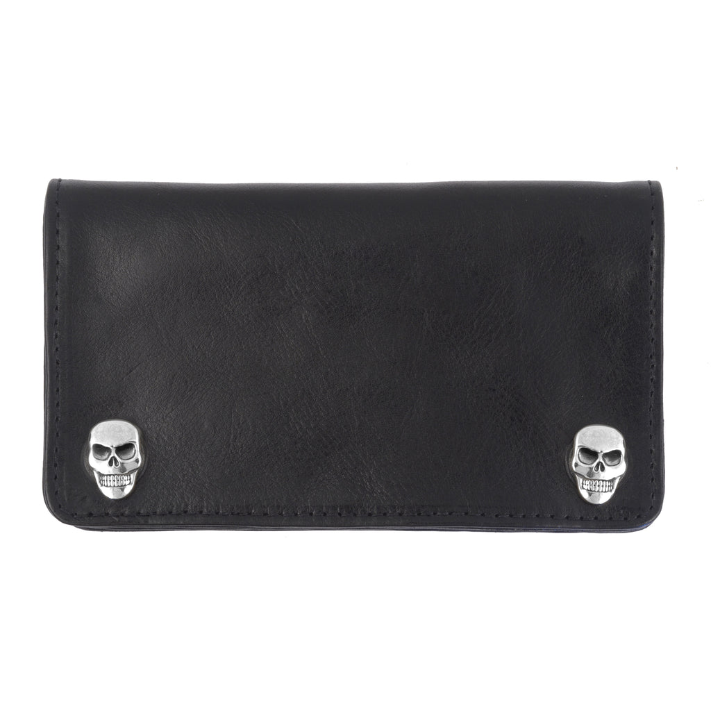 Black Leather Wallet with Skull Snaps