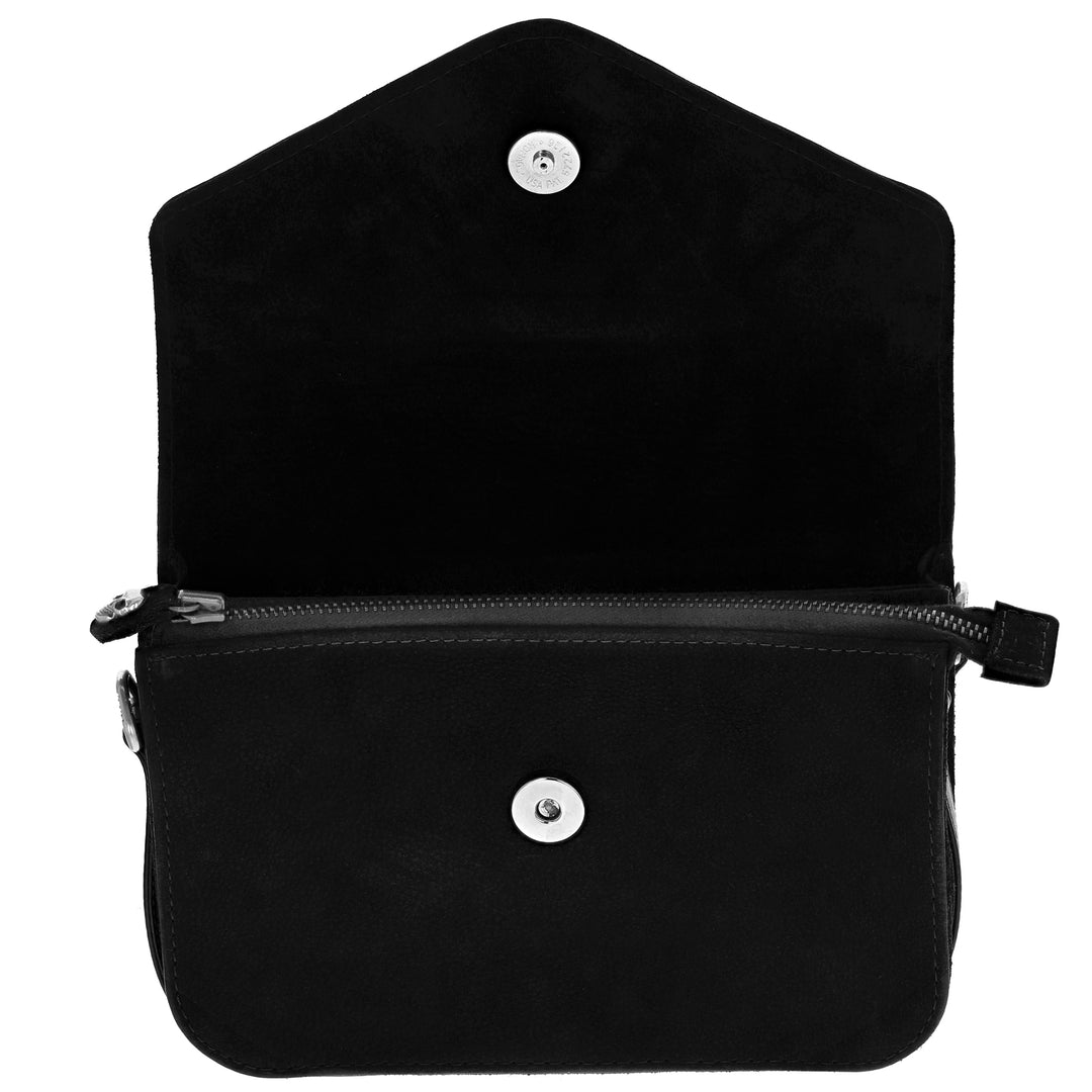 Leather Convertible Crossbody Bag w/ Skull Snap