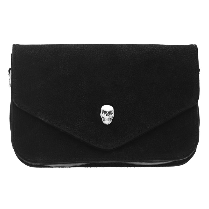 Leather Convertible Crossbody Bag w/ Skull Snap