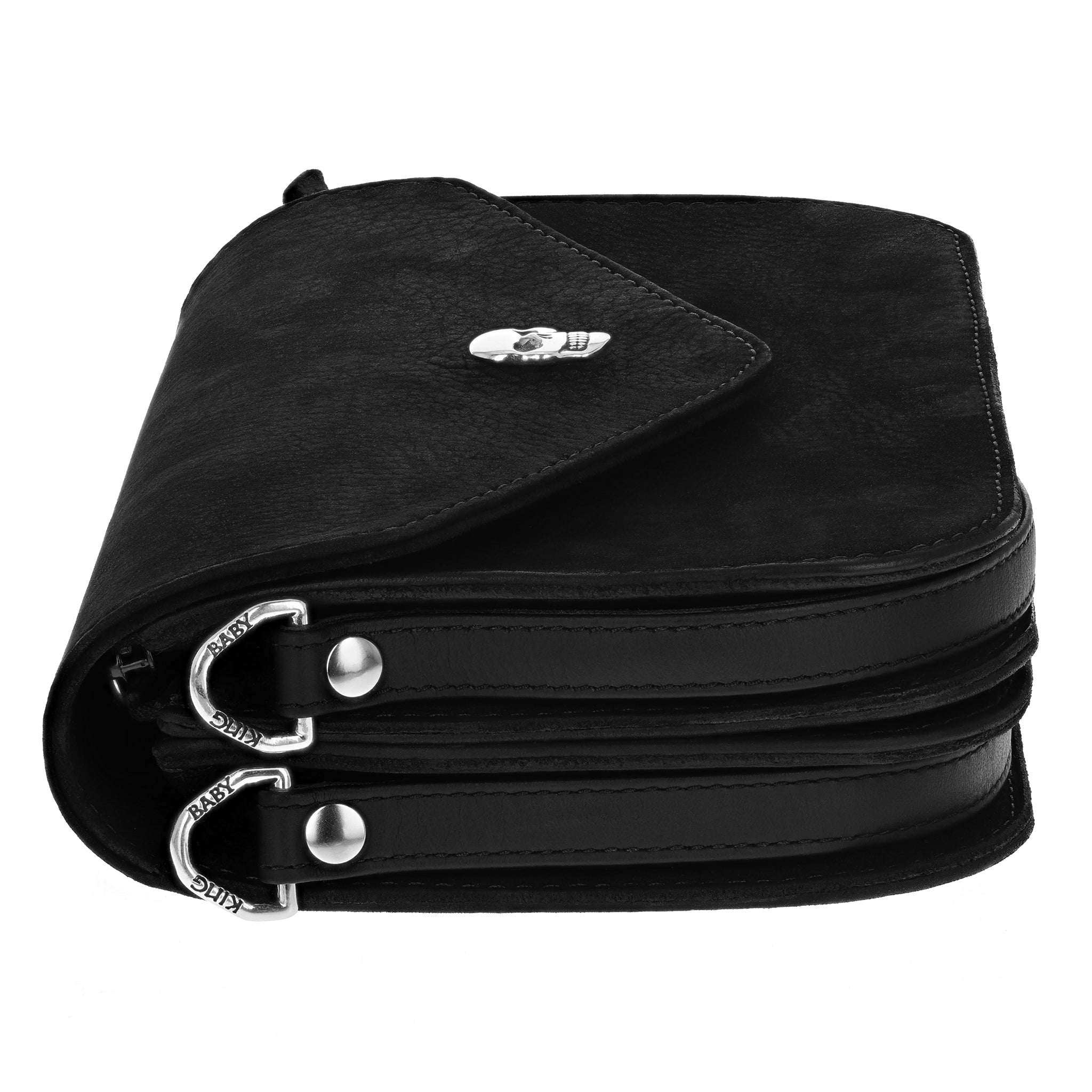 Leather Convertible Crossbody Bag w/ Skull Snap