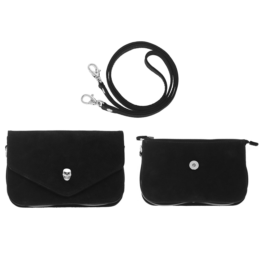 Leather Convertible Crossbody Bag w/ Skull Snap