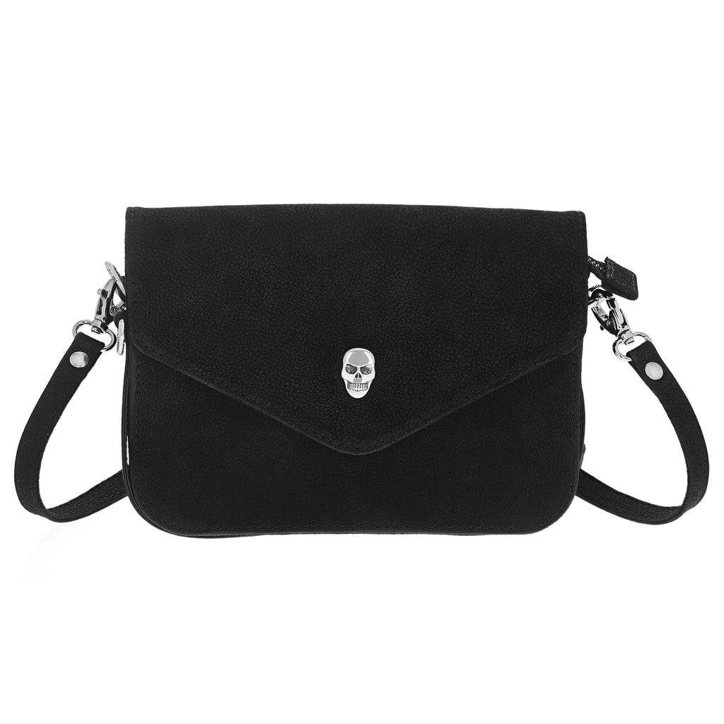 Leather Convertible Crossbody Bag w/ Skull Snap