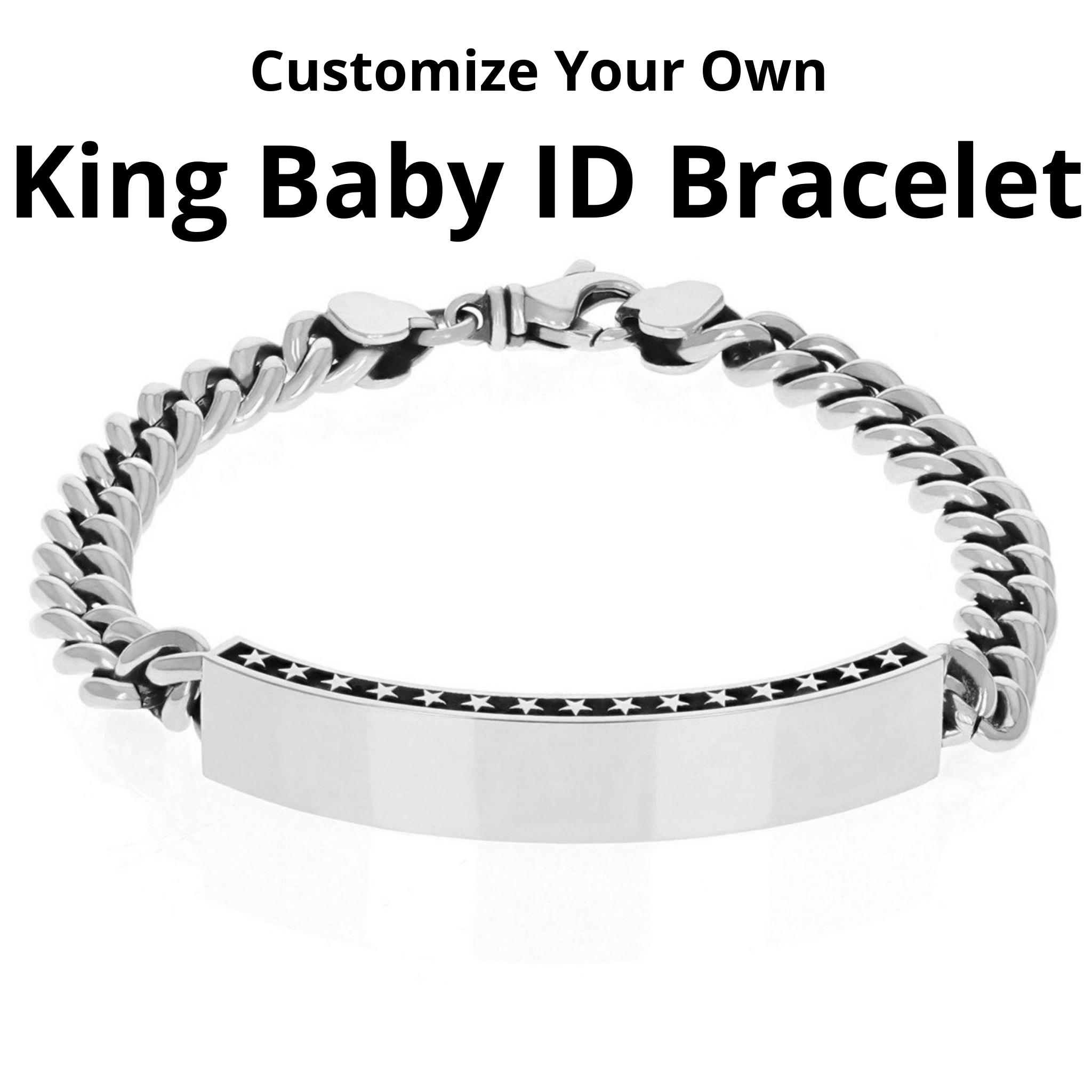 Personalized Silver ID Bracelet W/ Stars