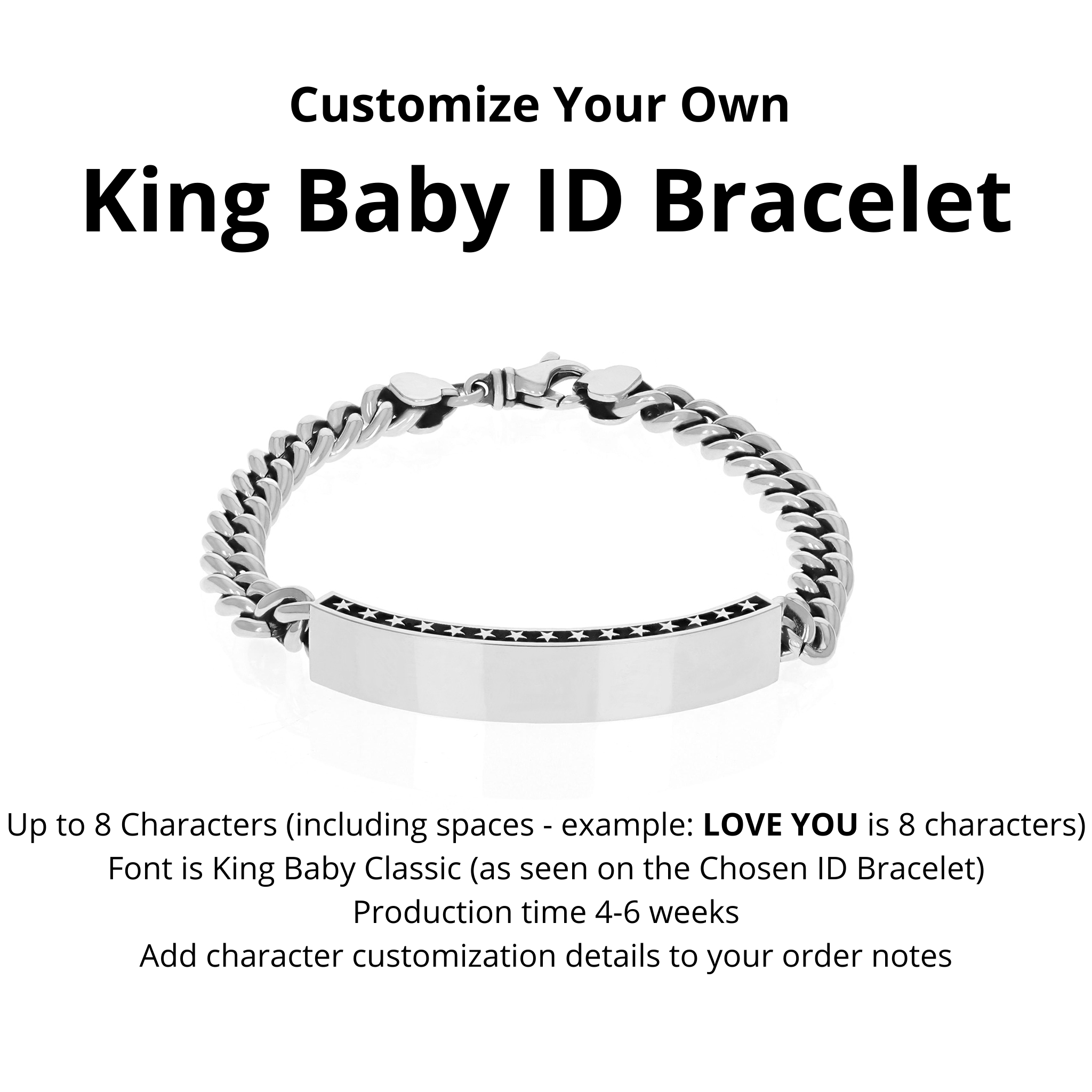 Personalized Silver ID Bracelet W/ Stars
