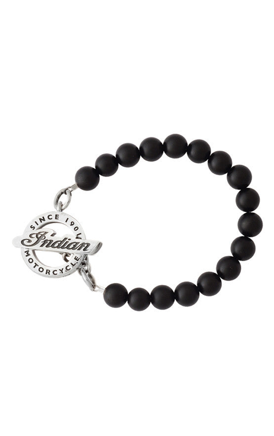 8mm Onyx Bead Bracelet with Silver Indian Logo Toggle Clasp