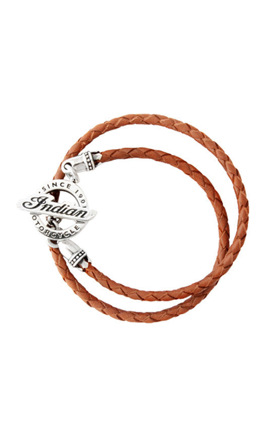 Double Wrapped Brown Leather Braid Bracelet with Indian Toggle Clasp