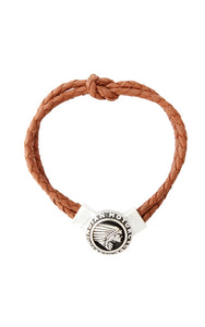 Double Knotted Brown Leather Bracelet with Indian Icon Clasp