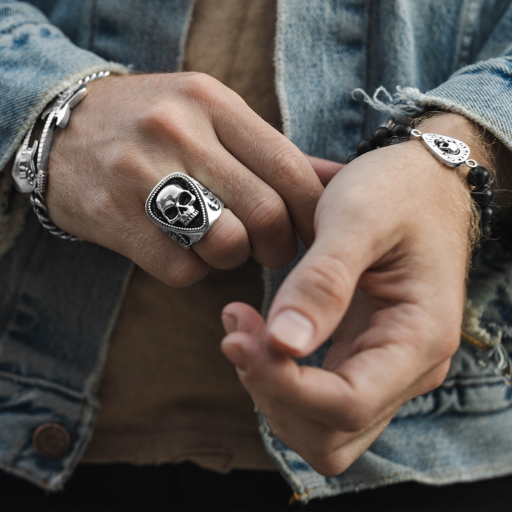 Beaded Bracelet with Skull Guitar Pick