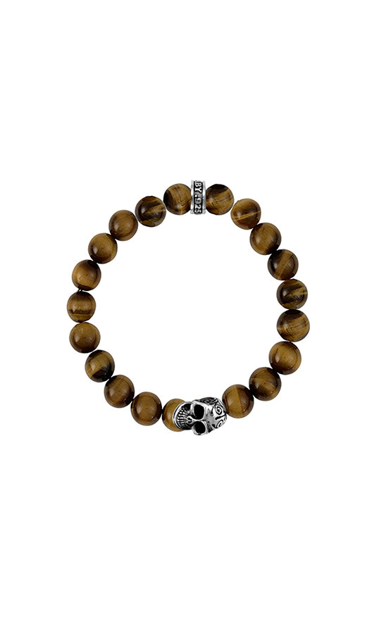 10mm Tiger Eye Bracelet w/Day of the Dead Skull