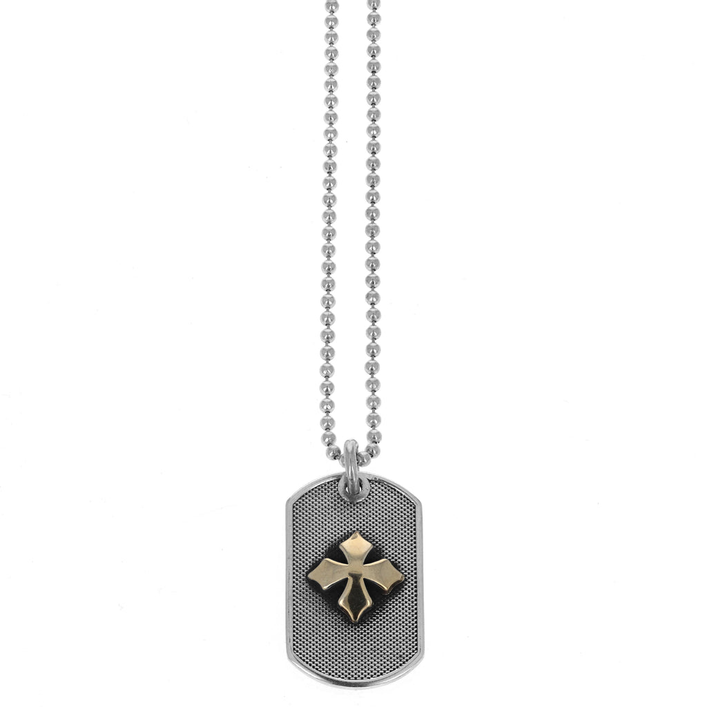 Two-Tone MB 18k Cross Dog Tag