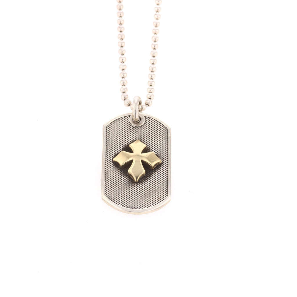 Two-Tone MB 18k Cross Dog Tag