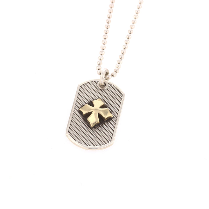 Two-Tone MB 18k Cross Dog Tag