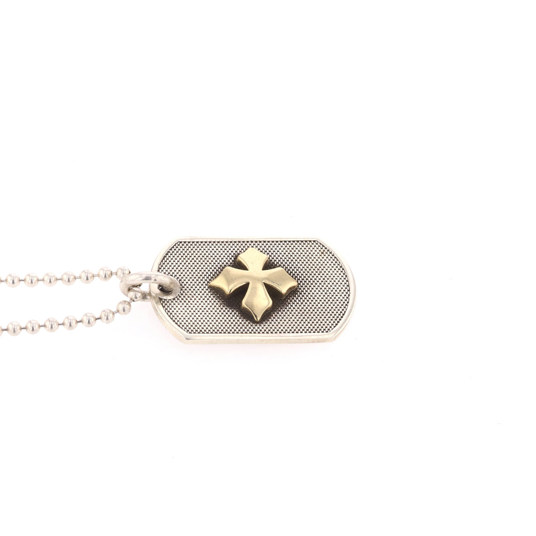 Two-Tone MB 18k Cross Dog Tag