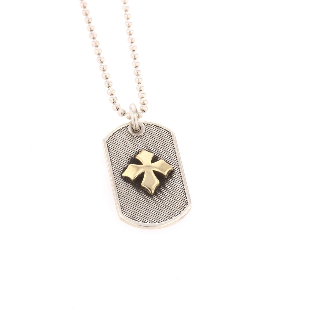 Two-Tone MB 18k Cross Dog Tag