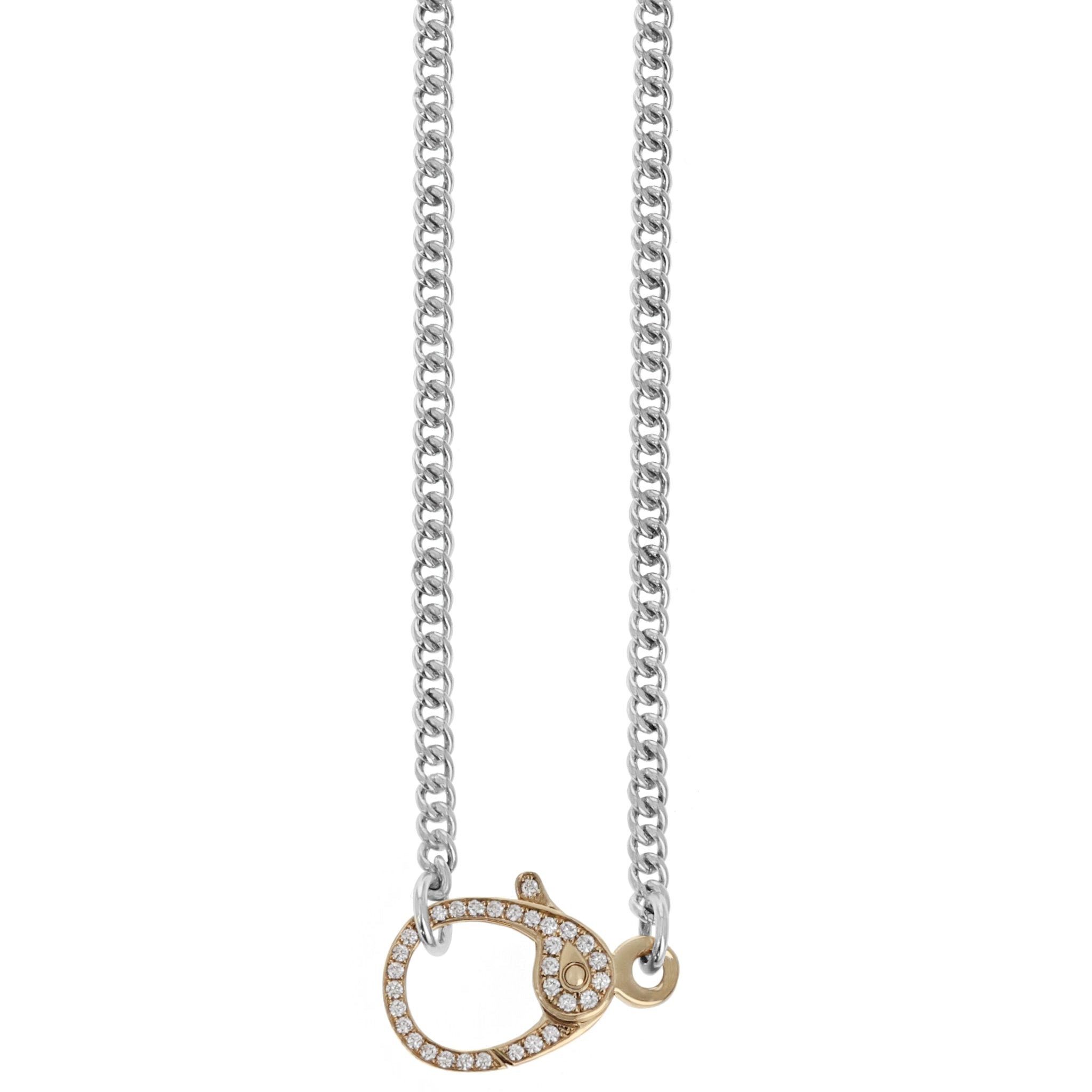Fine Curb Chain with Small 10K Gold and Pave Diamond Lobster Clasp