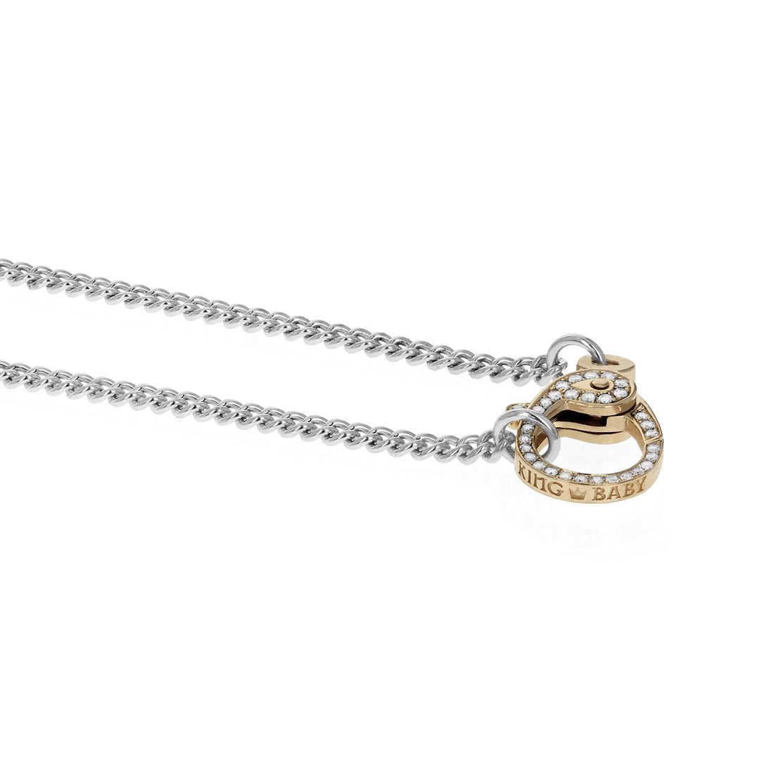 Fine Curb Chain with Small 10K Gold and Double Sided Pave Diamond Lobster Clasp