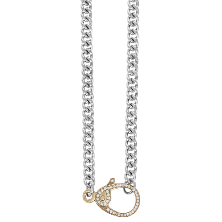 Large Curb Chain with Large 10K Gold and Double Sided Pave Diamond Lobster Clasp